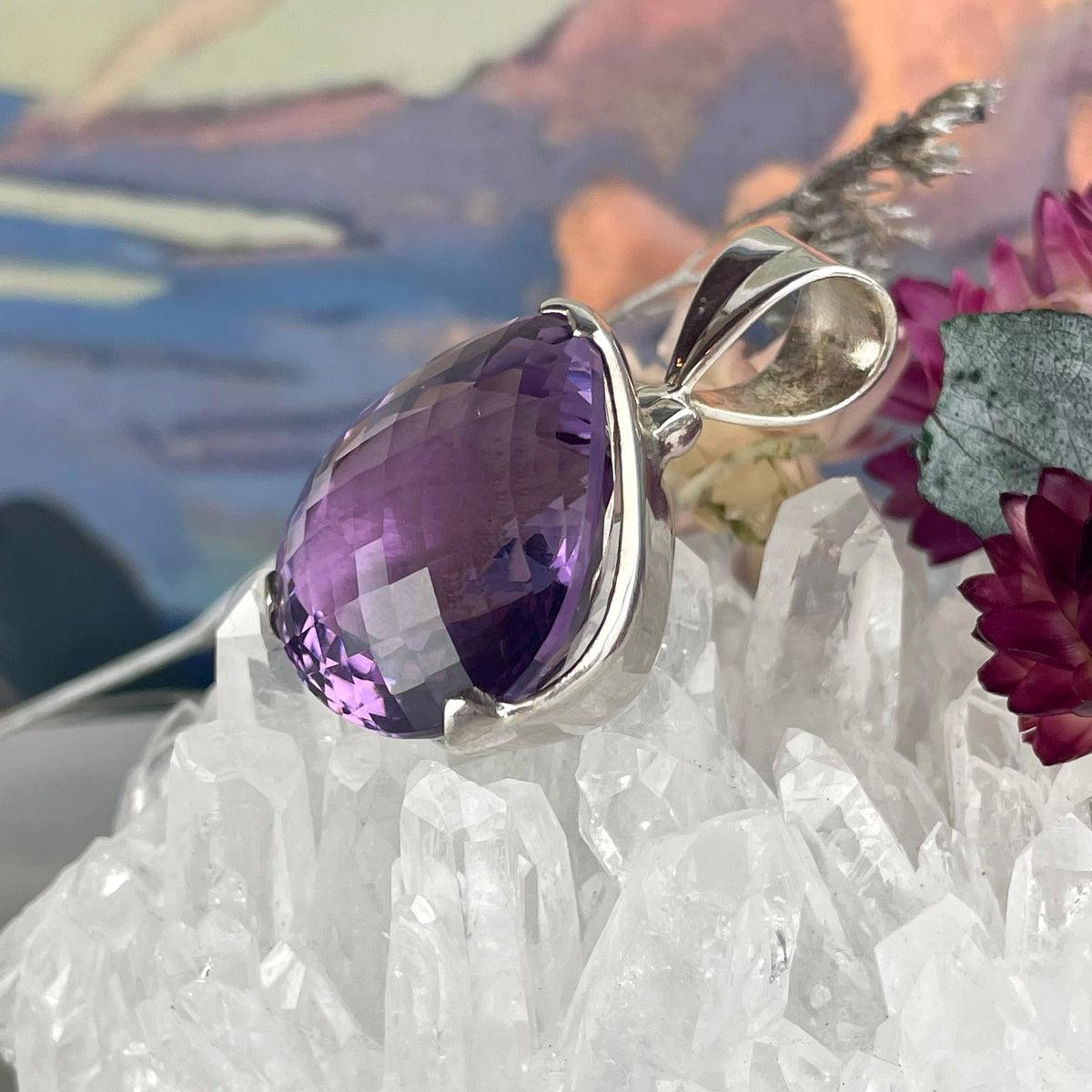 Purple Crystal Silver Pendant