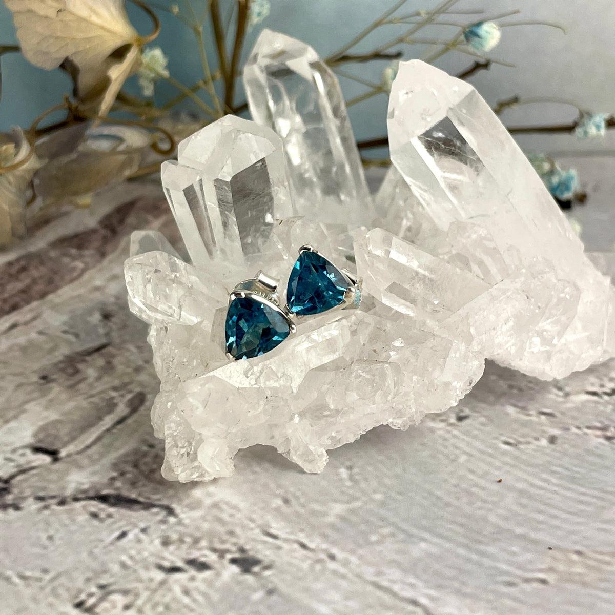 Swiss Blue Topaz Trillion Cut Stud Earrings