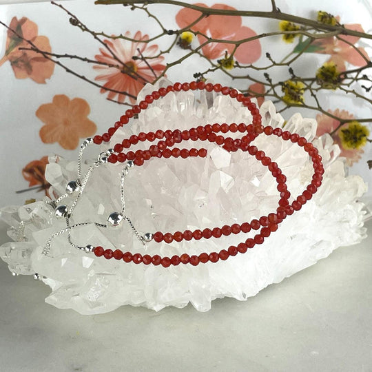 Carnelian Sterling Silver Bolo Tie Faceted Bead Bracelet