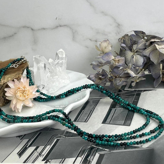 Chrysocolla Faceted 1.5-2mm Bead Necklace
