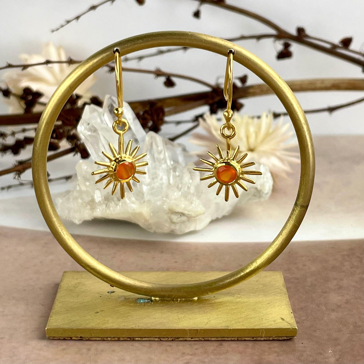 Orange Gemstone Gold Earrings