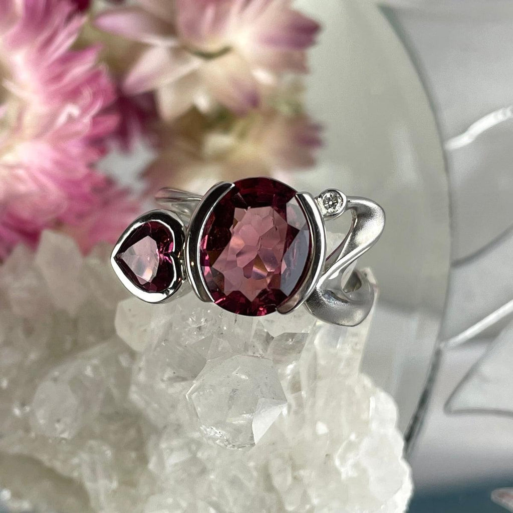 Pink Tourmaline Diamond Silver Ring