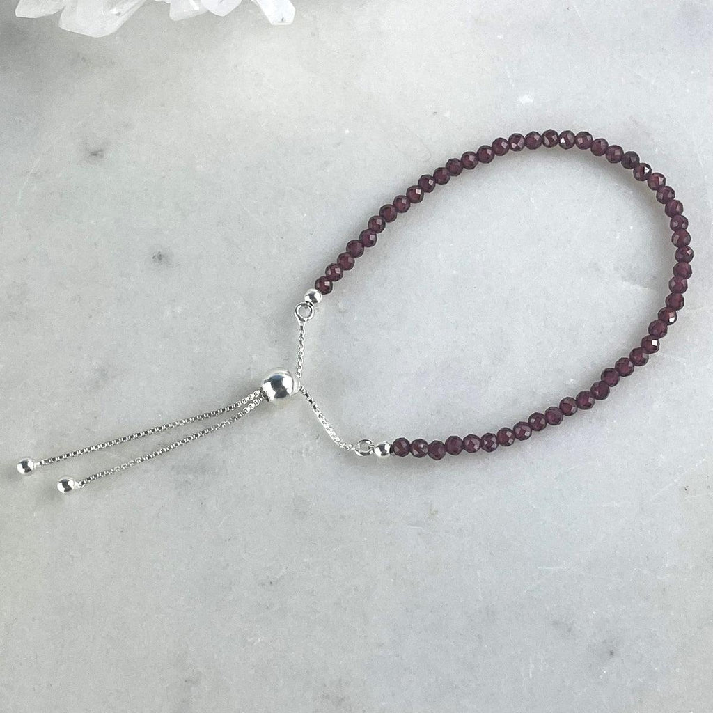 Silver And Garnet Bead Bracelet