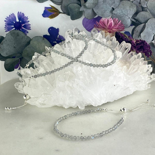 Labradorite Sterling Silver Bolo Tie Faceted Bead Bracelet