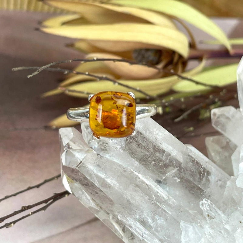 Fossilised Amber Silver Ring