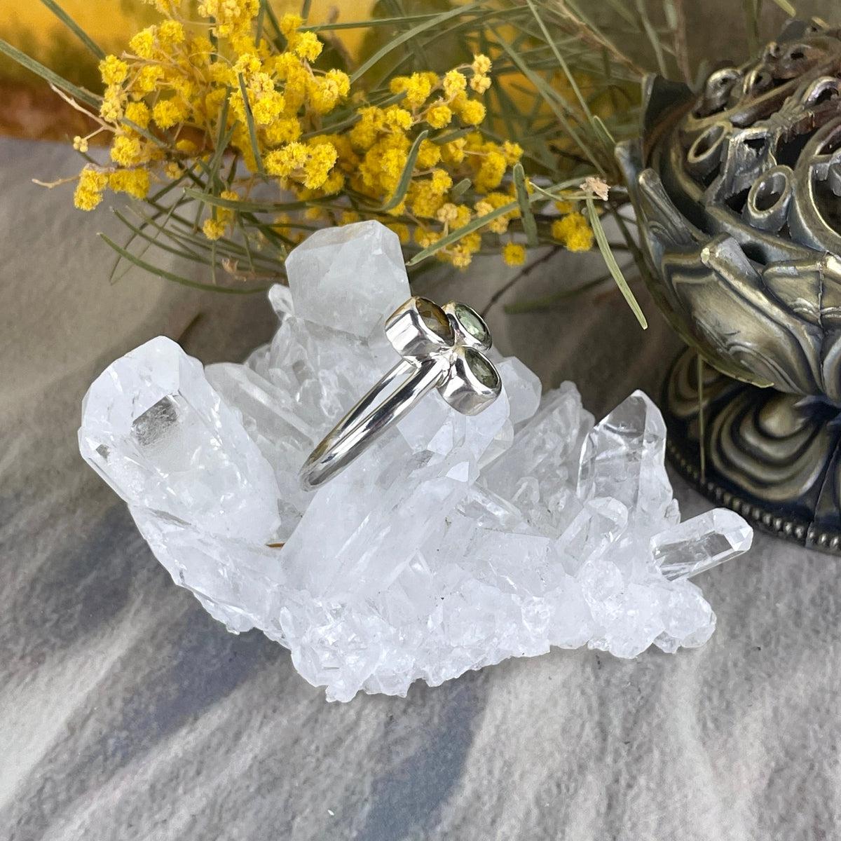 Multi Crystal Silver Ring