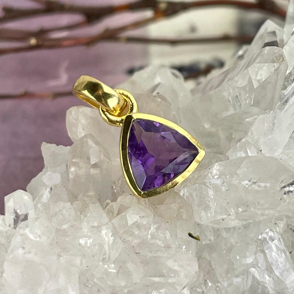 Amethyst Gold Triangle Pendant