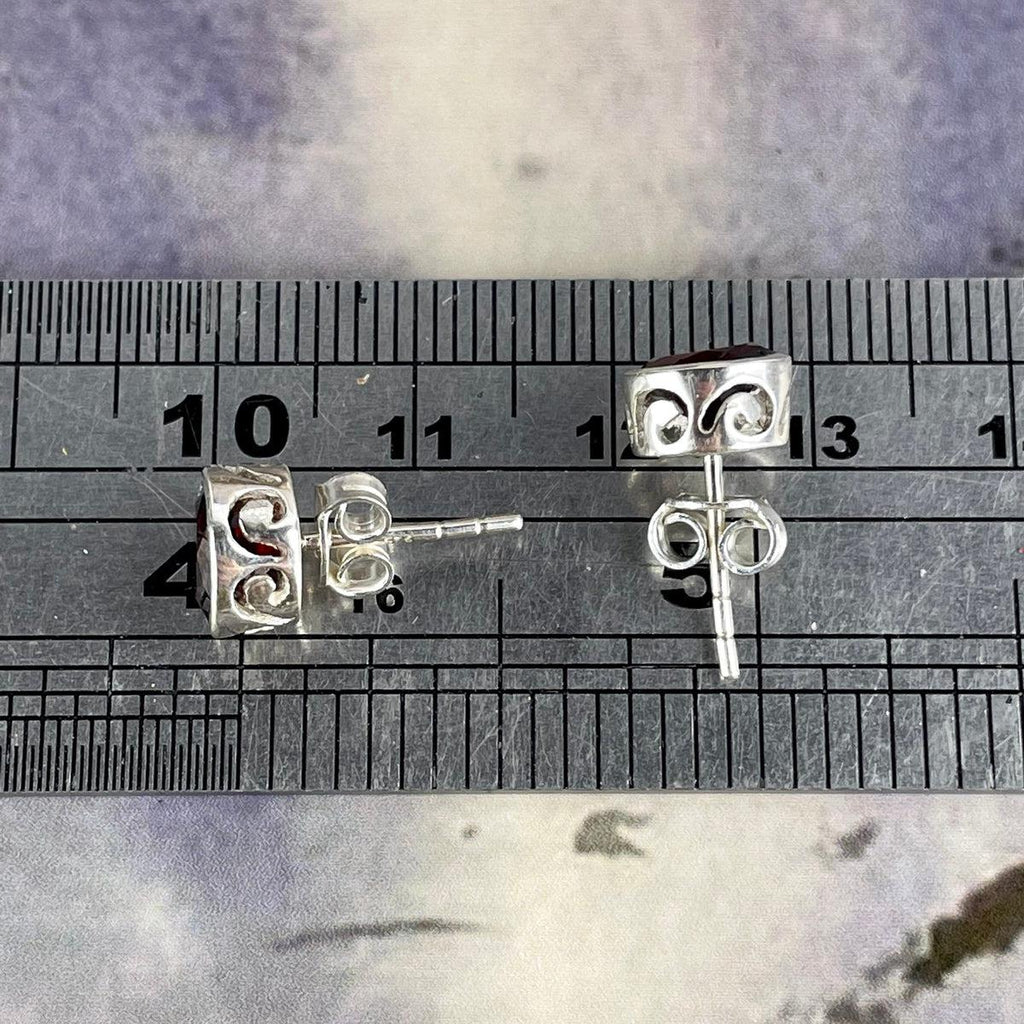 Classic Garnet Silver Stud Earrings