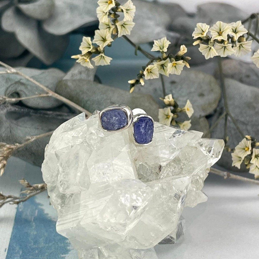 Bright Blue Gemstone Stud Earrings