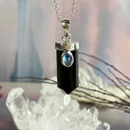 Black Tourmaline Point & Rainbow Moonstone Pendant