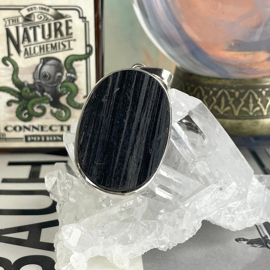 Black Tourmaline Raw Oval Pendant