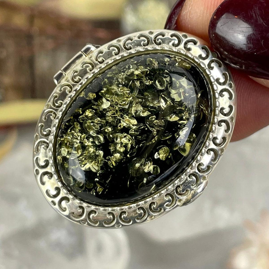 Green Amber Silver Locket