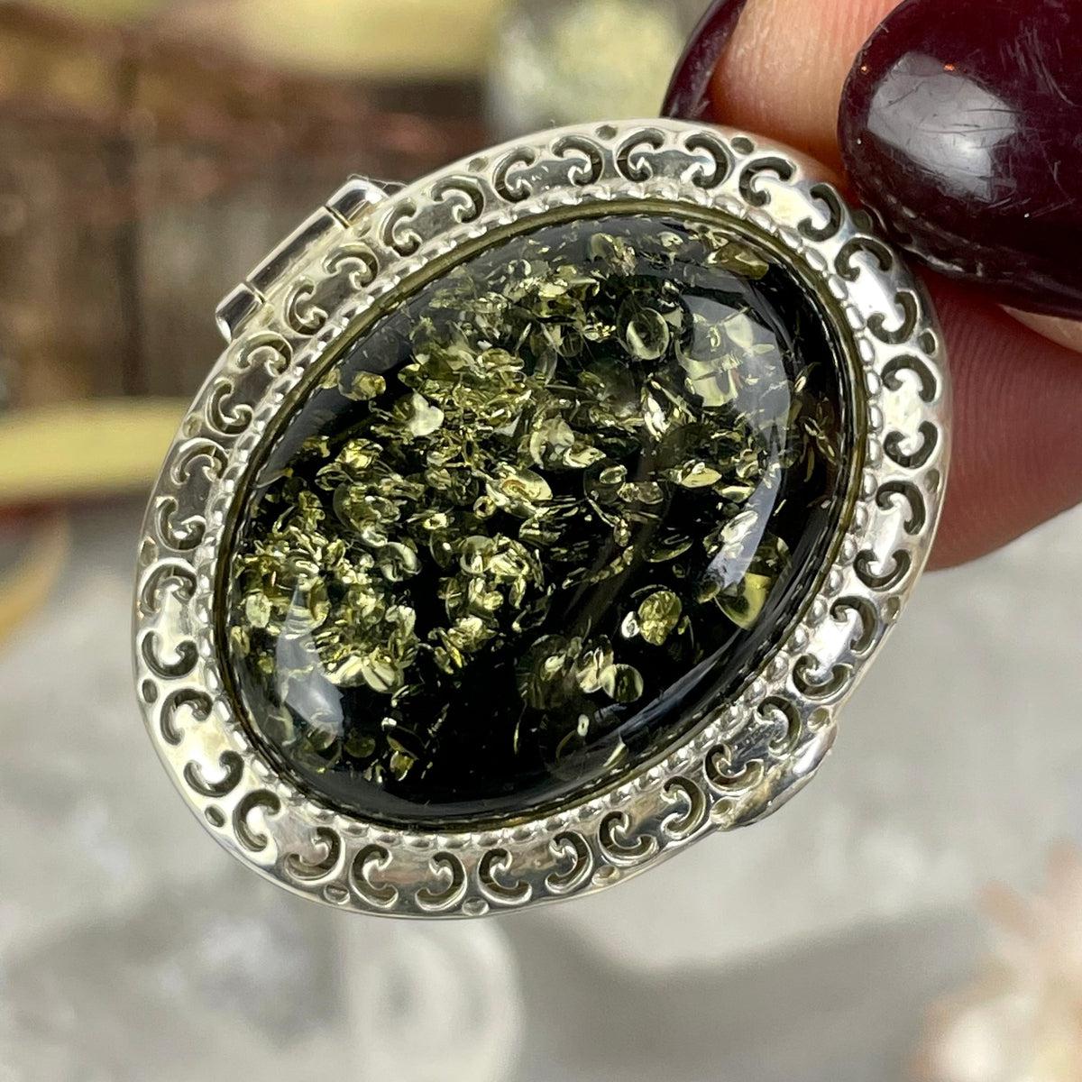 Green Amber Silver Locket