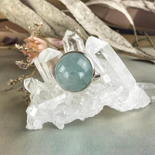 Aquamarine Round Cabochon Ring