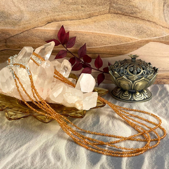 Carnelian Faceted 1mm Bead Necklace