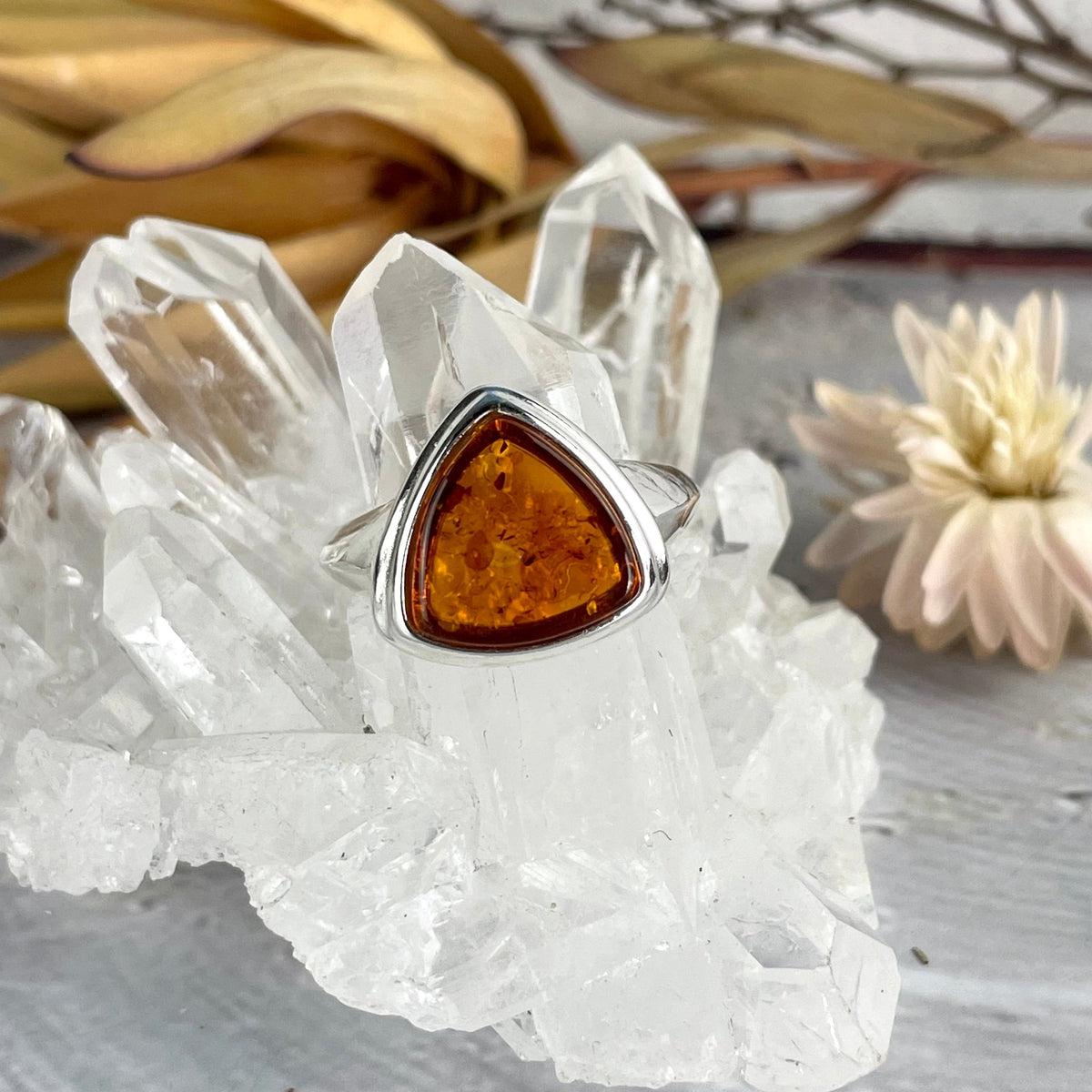 Amber In Silver Ring