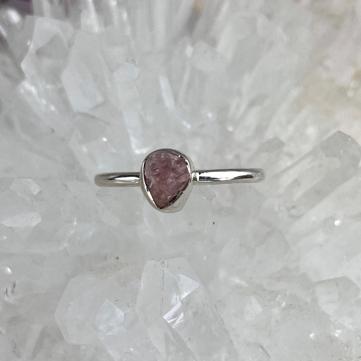 Pink Crystal Silver Ring