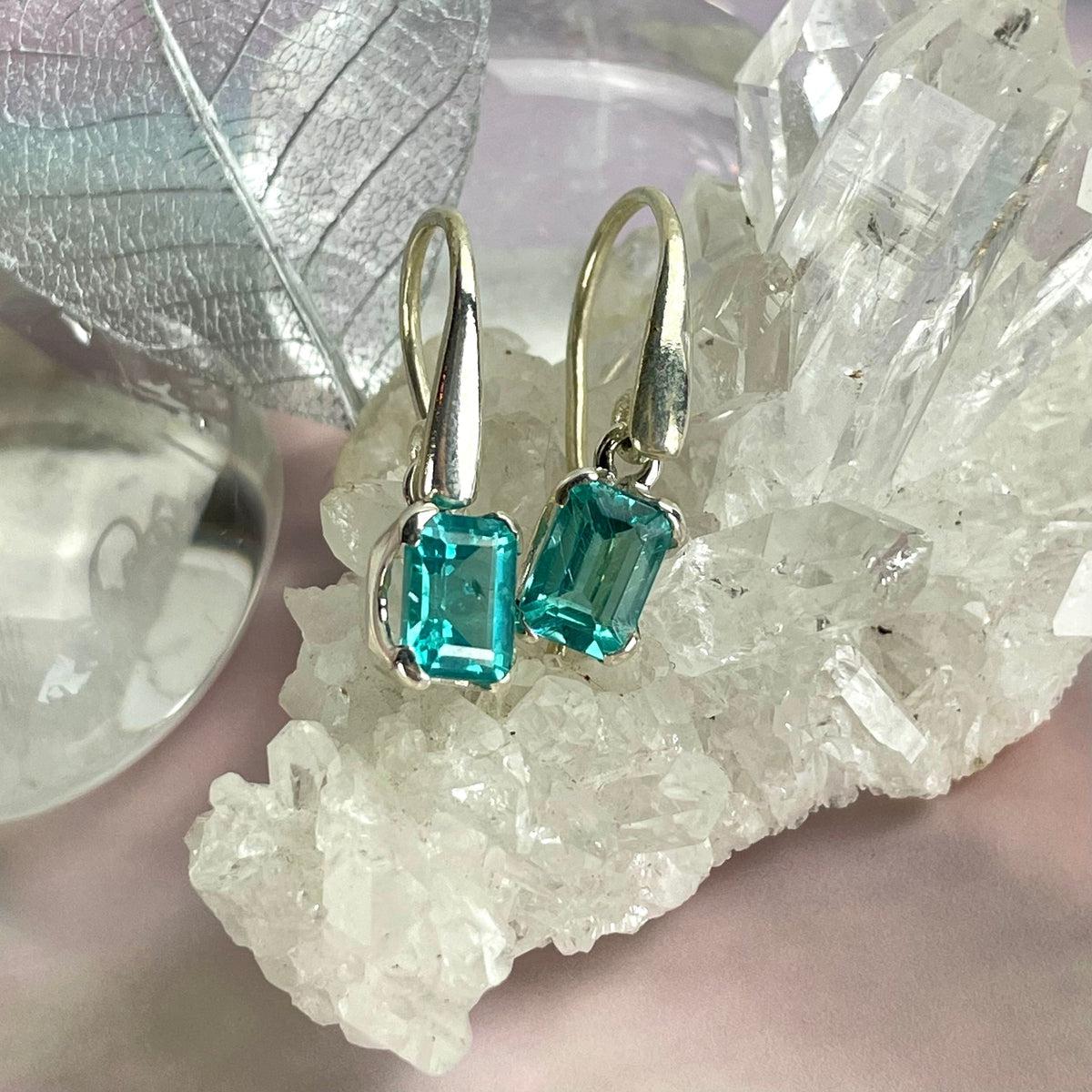 Green Crystal Silver Earrings
