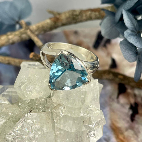 Triangle Shape Blue Topaz Ring