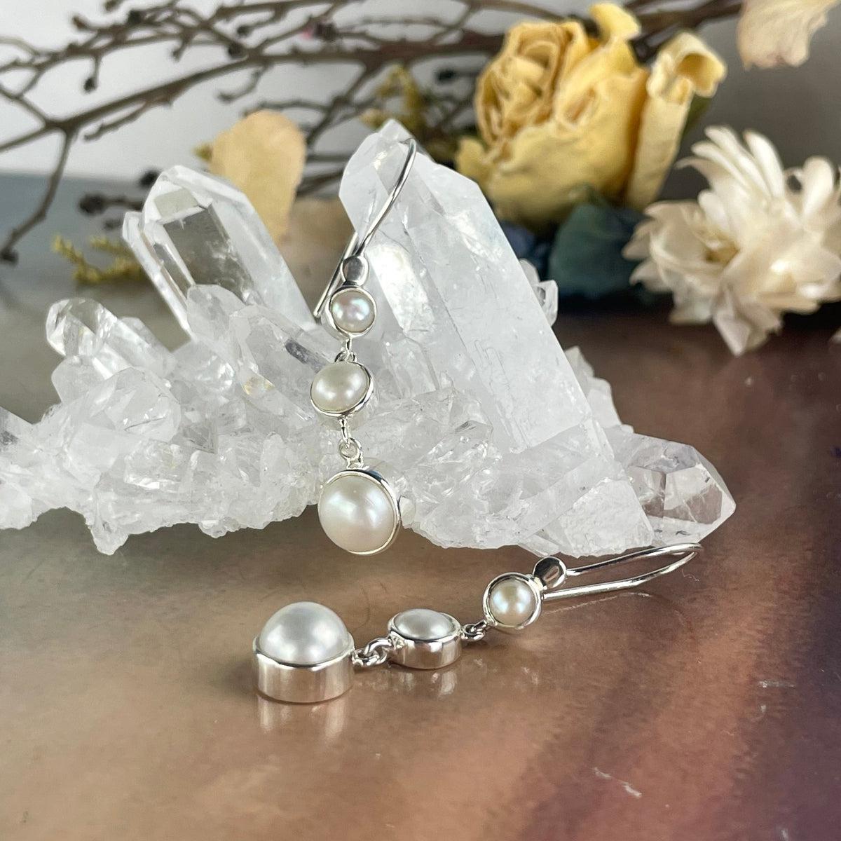 Pearl Sterling Silver Evening Earrings