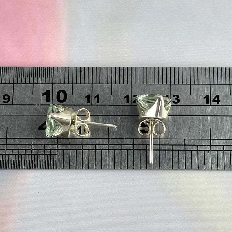Green Amethyst Triangle Stud Earrings