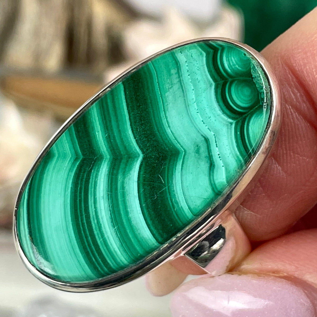 Oval Shaped Malachite Ring