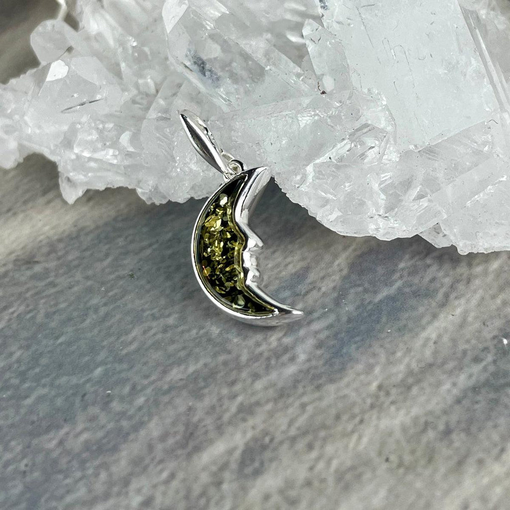 Green Amber Moon Pendant