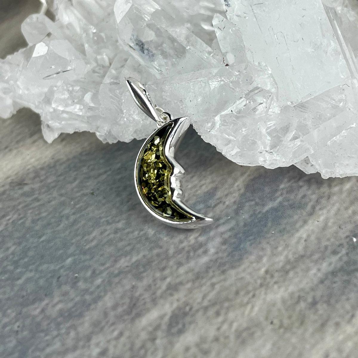 Green Amber Moon Pendant