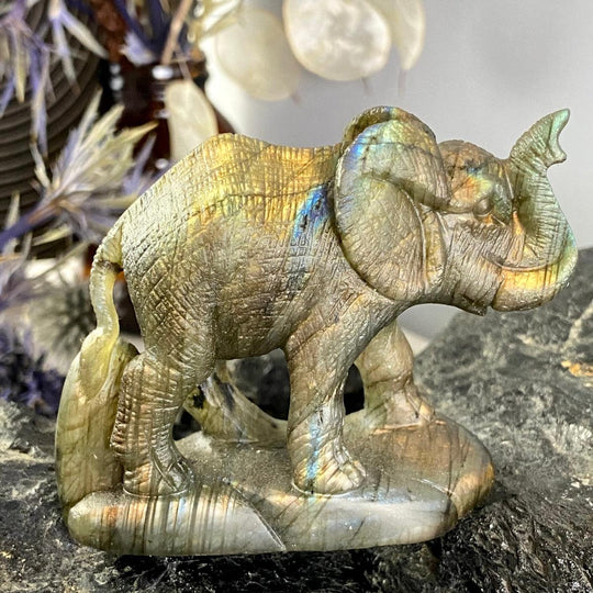 Labradorite Elephant Hand Carved Statue