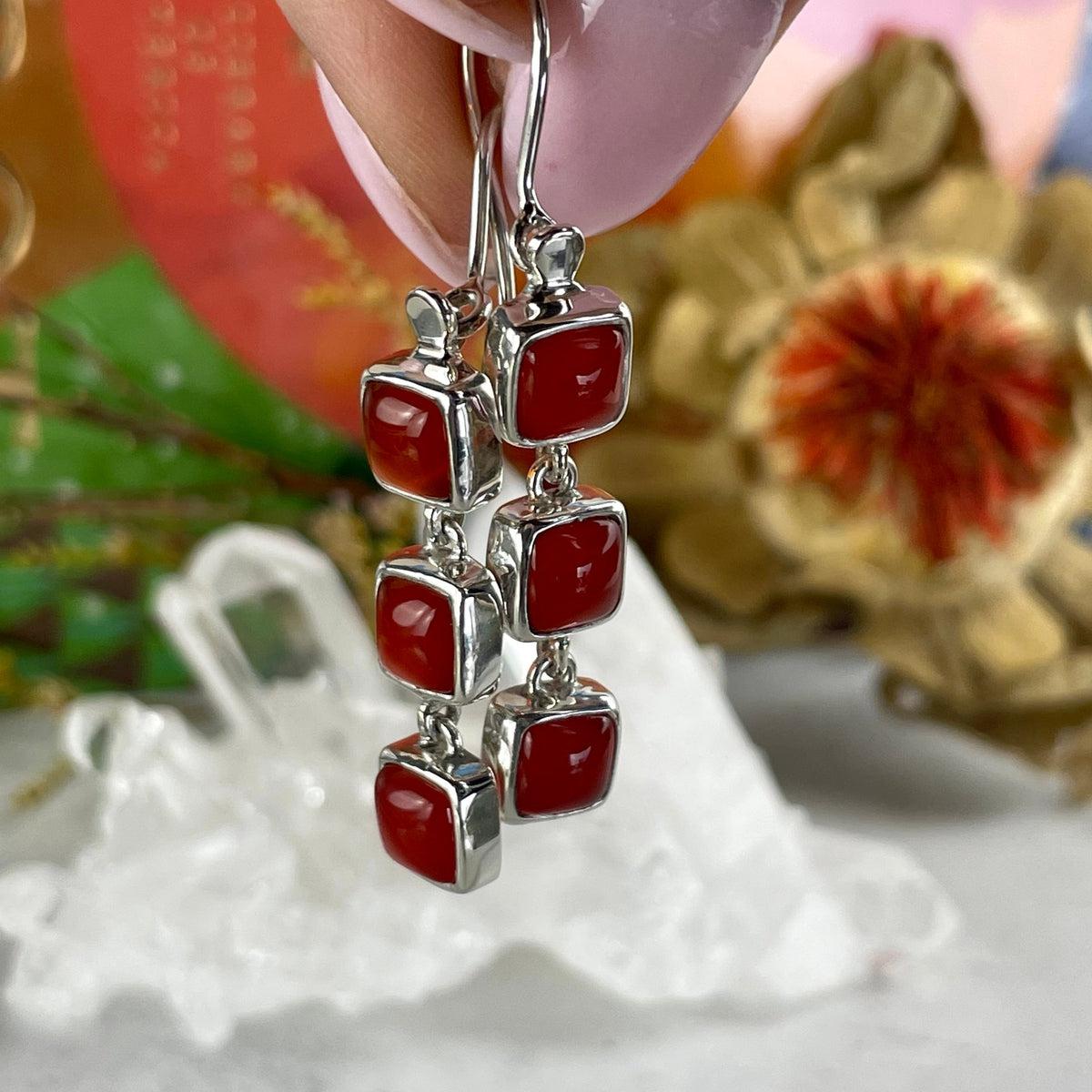 Orange Crystal Silver Earrings