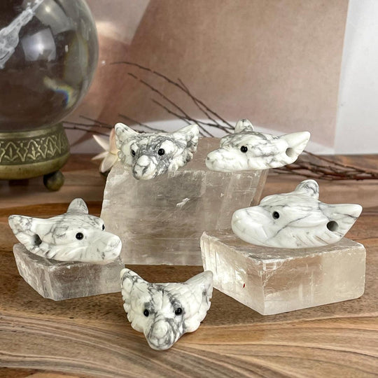 Howlite Hand Carved Wolf Head