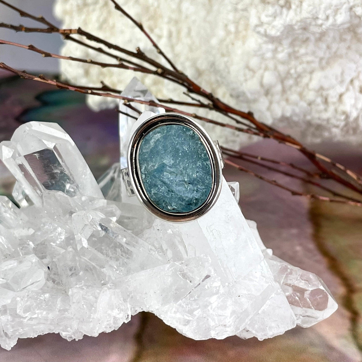 Blue Raw Crystal Ring