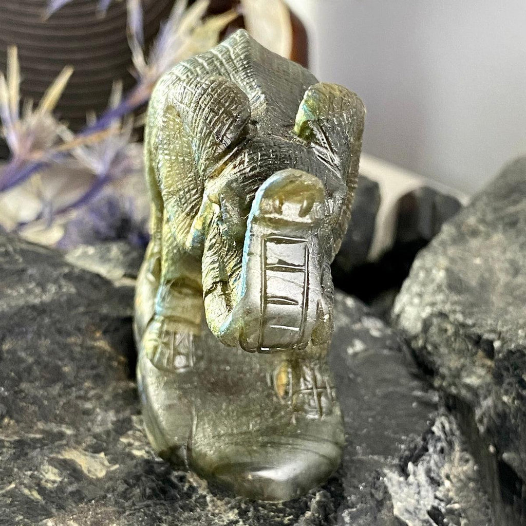 Labradorite Elephant Hand Carved Statue