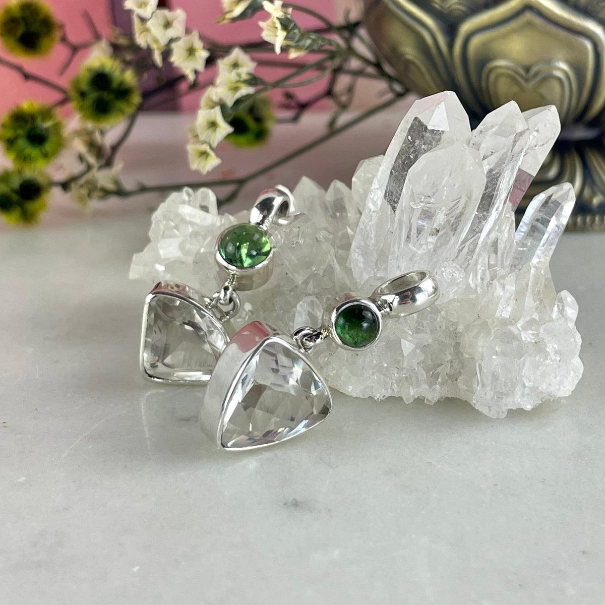Green Tourmaline And Clear Quartz Pendant
