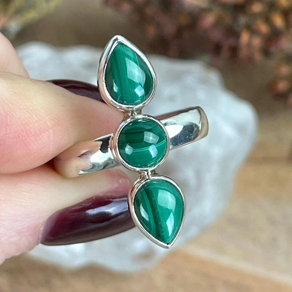 Three Stone Malachite Ring