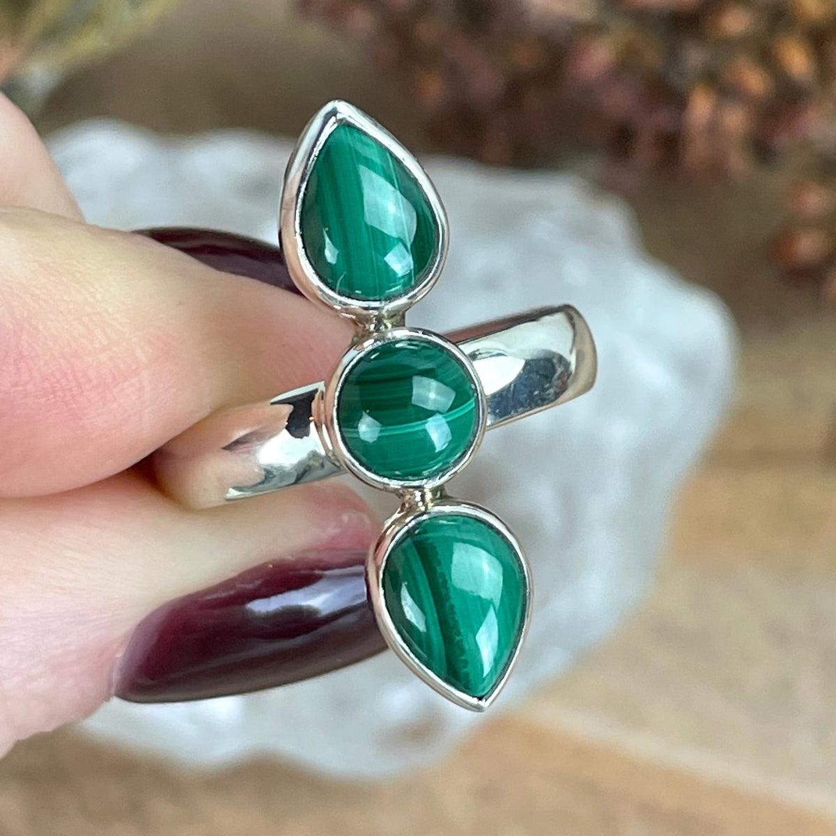 Three Stone Malachite Ring