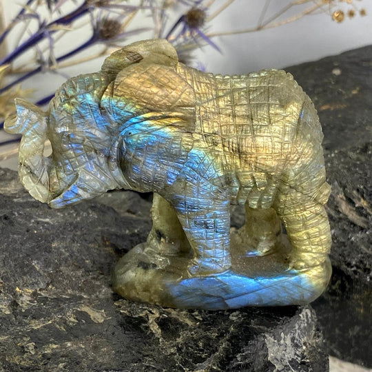 Labradorite Elephant Hand Carved Statue