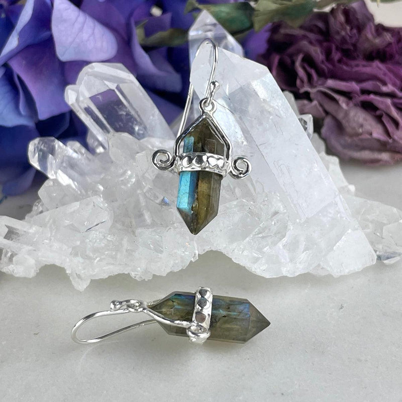 Labradorite Crystal Sterling Silver Earrings