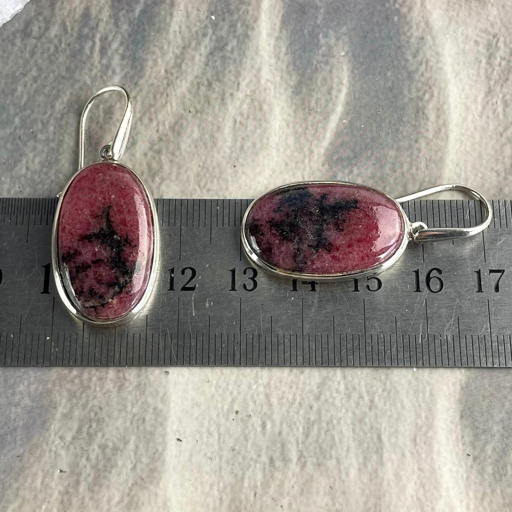 Pink Stone Silver Earrings