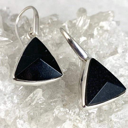 Black Tourmaline Triangle Drop Earrings