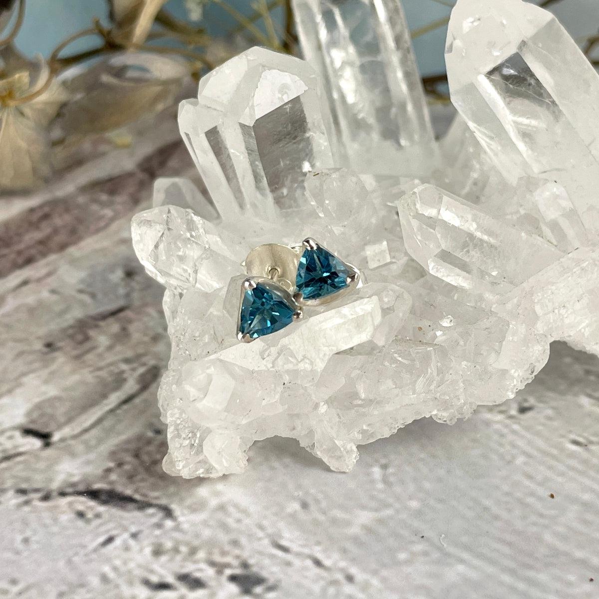 Swiss Blue Topaz Trillion Cut Stud Earrings
