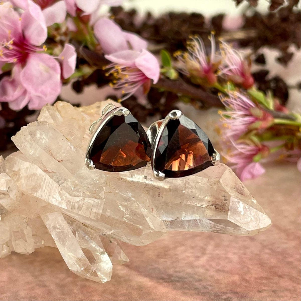 Garnet Trillion Stud Earrings