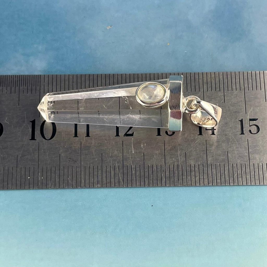Clear Quartz Point & Rainbow Moonstone Pendant