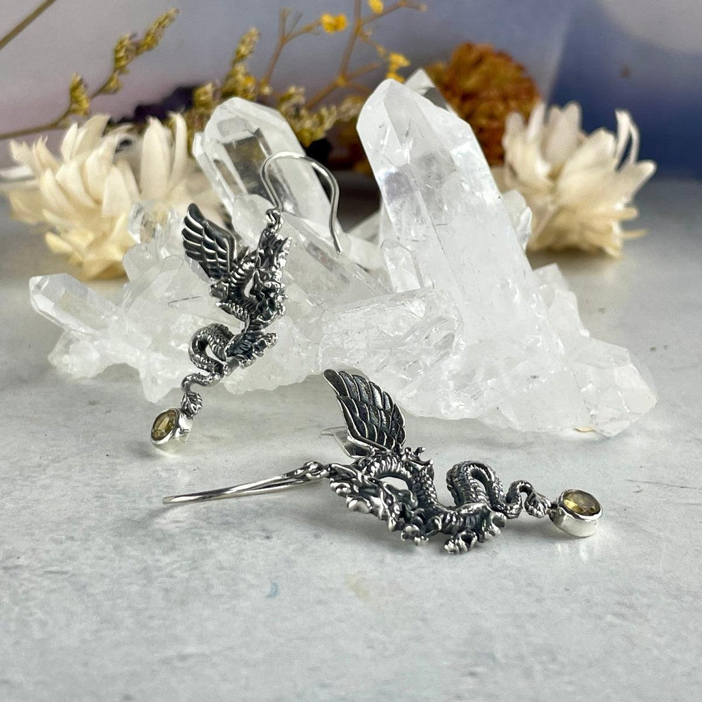 Yellow Crystal Dragon Earrings
