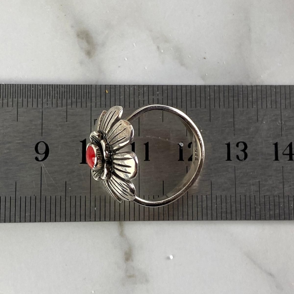 Red Bamboo Silver Ring