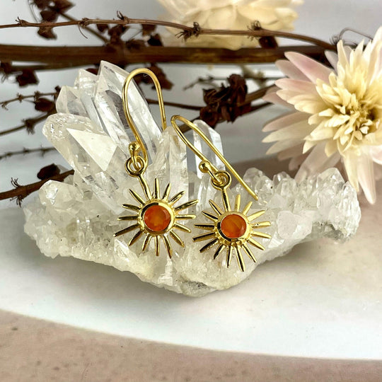 Carnelian Sun Gold Earrings