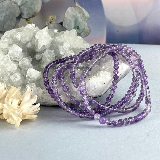 Amethyst 4mm Round Bead Crystal Bracelet