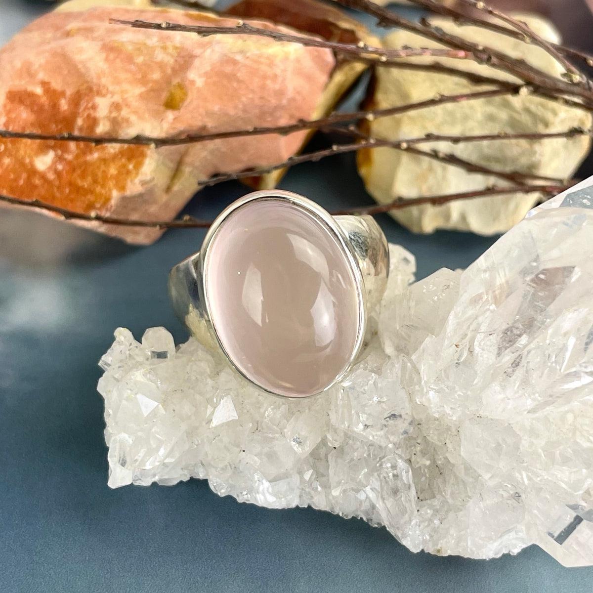 Oval Rose Quartz Dome Ring