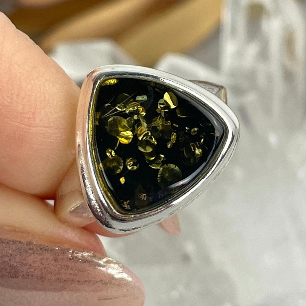 Green Baltic Amber Ring