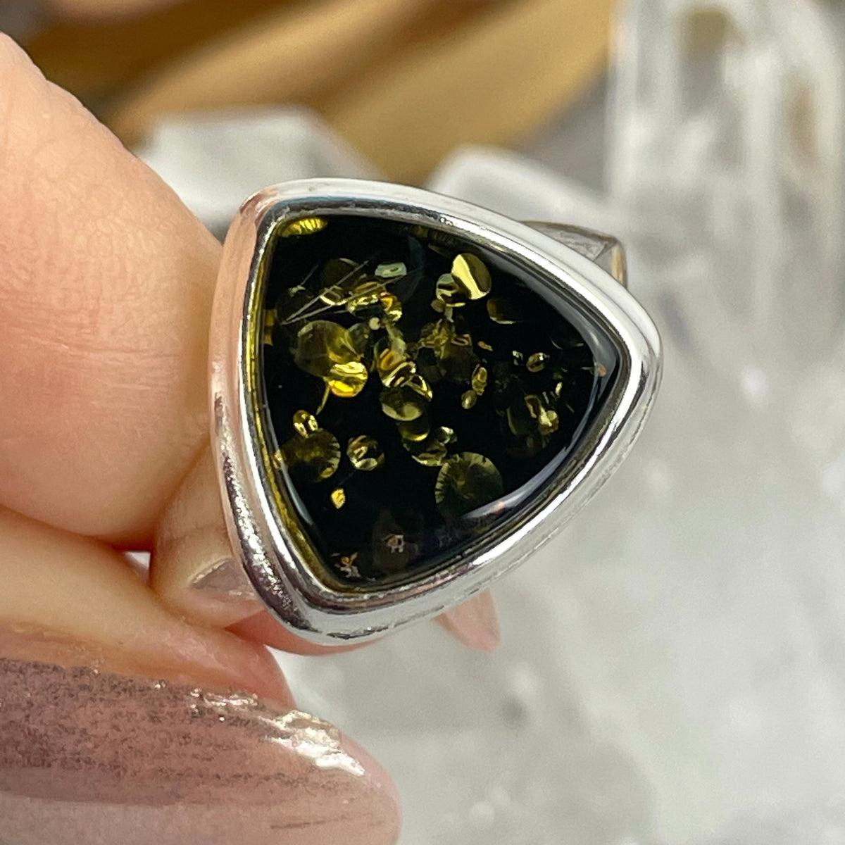 Green Baltic Amber Ring